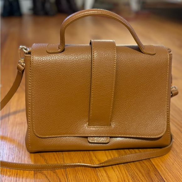 NEW Asia Bellucci Leather Top Handle Satchel Purse Cognac Brown with Crossbody - Picture 1 of 6